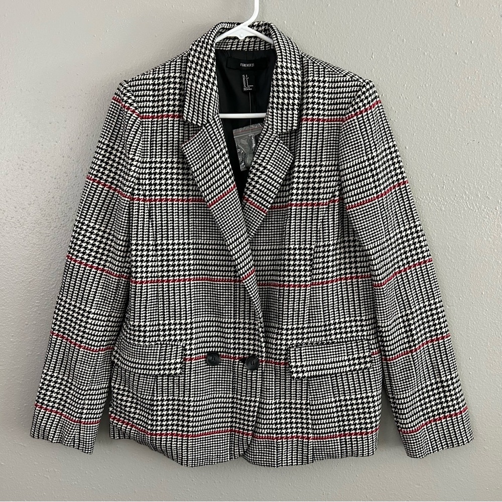 Forever 21 Houndstooth Wool Blend Blazer Women’s S Preppy Old Money Academia